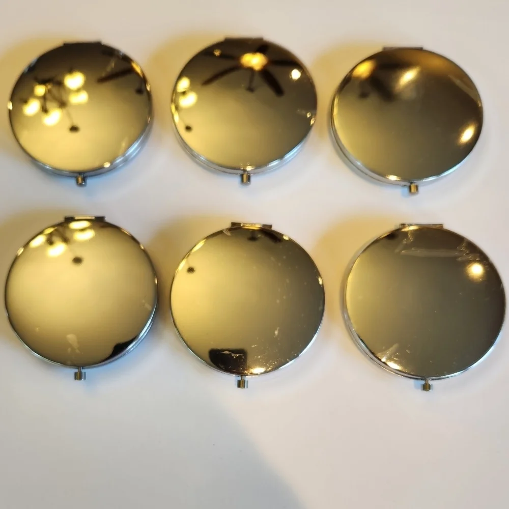 Set of 6 bejeweled metal case snap clasp compact mirrors with protective plastic